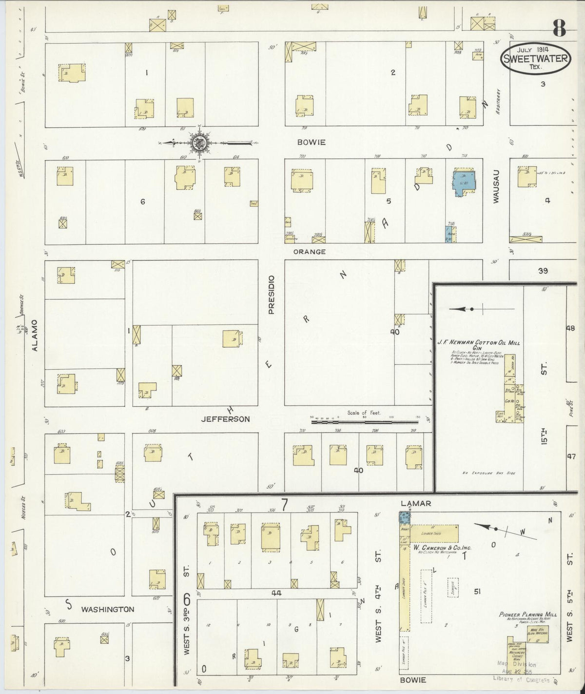 Sanborn Fire Insurance Map from Sweetwater, Nolan County, Texas (1914), Sheet #0008 - Complete Map Set gallery image, historic Sanborn map, vintage wall art, Texas Texas