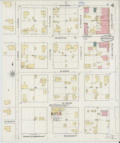 Sanborn Fire Insurance Map from Marshall, Harrison County, Texas (1894), Sheet #0004 - Historic Sanborn Fire Insurance Map Print, vintage old map wall art, antique decor, genealogy gift, Texas Texas map