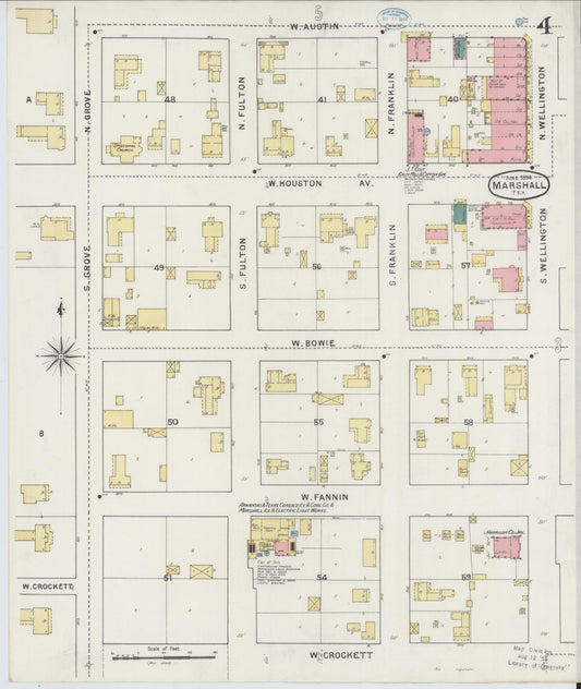Sanborn Fire Insurance Map from Marshall, Harrison County, Texas (1894), Sheet #0004 - Historic Sanborn Fire Insurance Map Print, vintage old map wall art, antique decor, genealogy gift, Texas Texas map