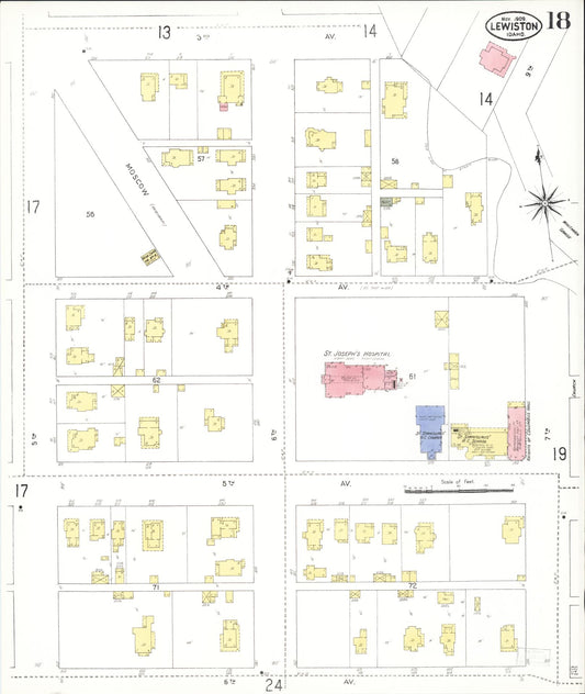 Sanborn Fire Insurance Map from Lewiston, Nez Perce County, Idaho (1909), Sheet #0018 - Historic Sanborn Fire Insurance Map Print, vintage old map wall art, antique decor, genealogy gift, Idaho Idaho map