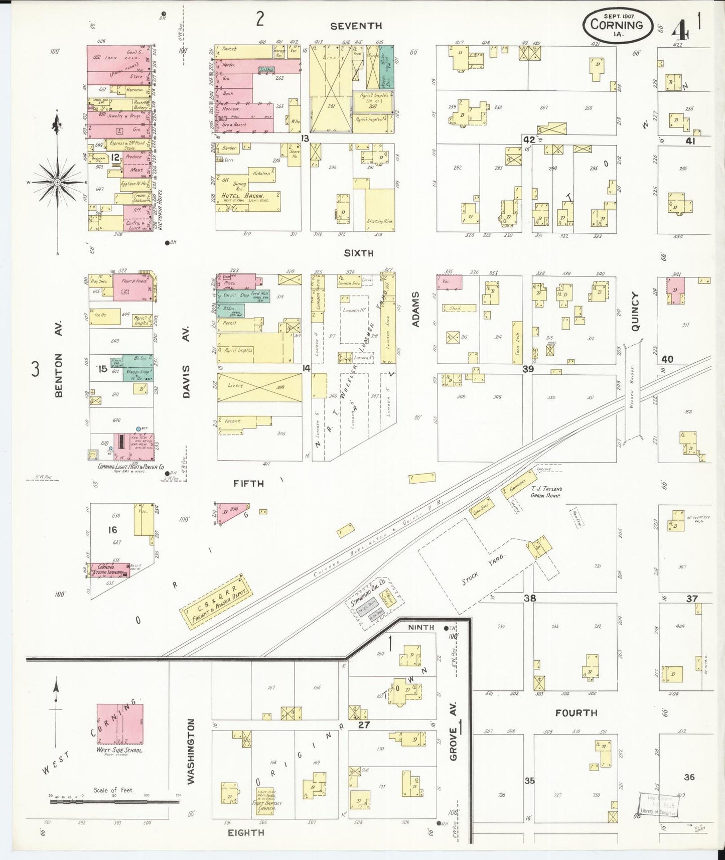 Sanborn Fire Insurance Map from Corning, Adams County, Iowa (1907), Sheet #0004 - Historic Sanborn Fire Insurance Map Print, vintage old map wall art