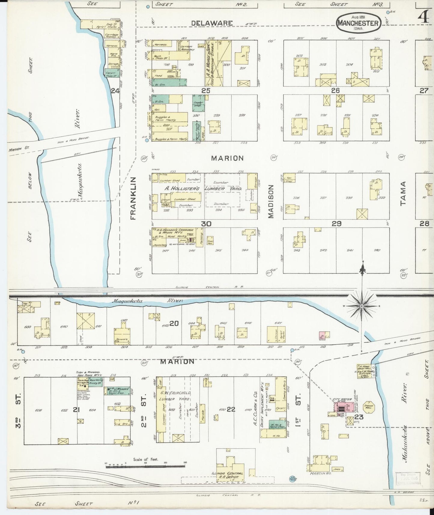 Sanborn Fire Insurance Map from Manchester, Delaware County, Iowa (1891), Sheet #0004 - Complete Map Set gallery image, historic Sanborn map, vintage wall art, Manchester Delaware