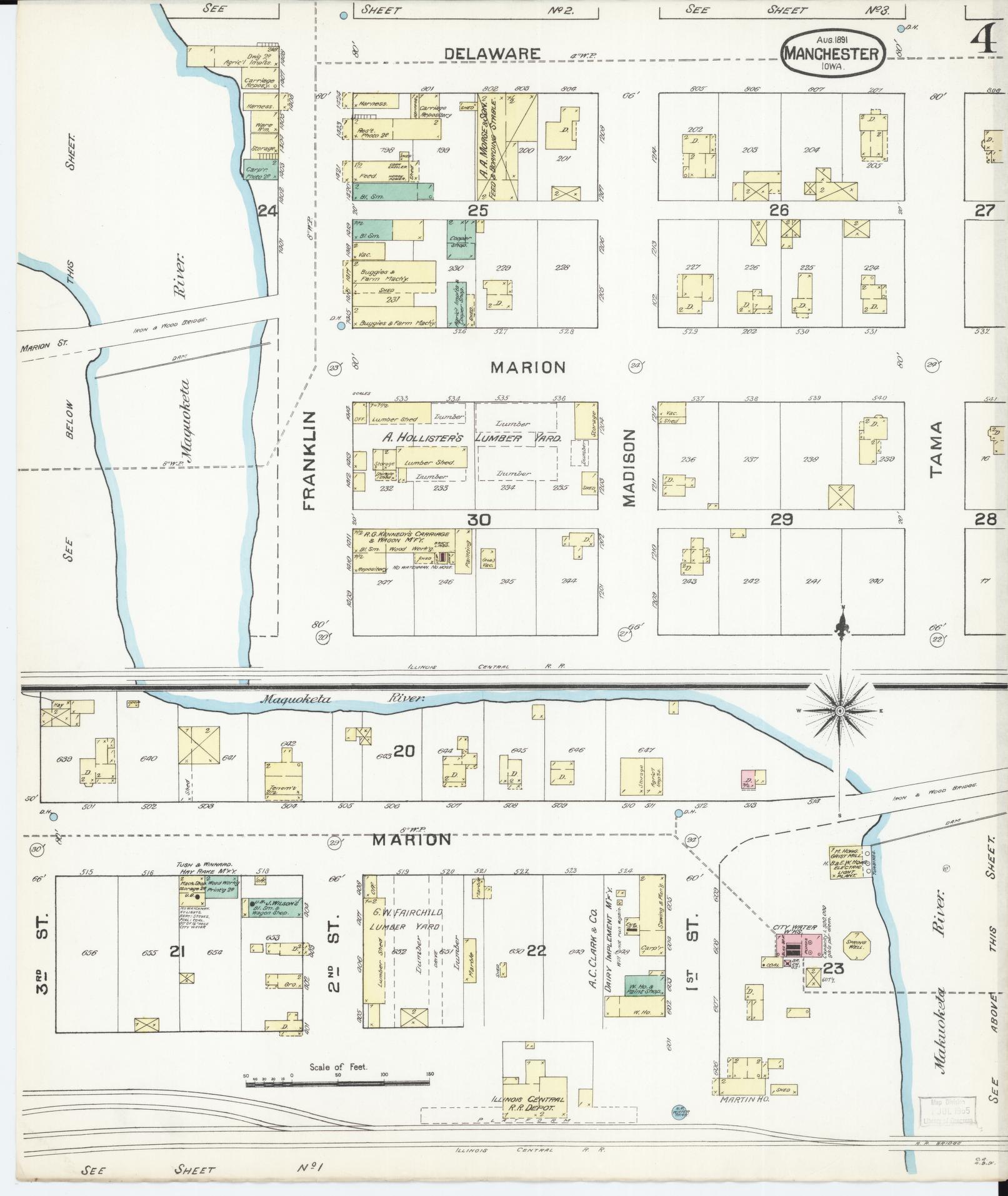 Sanborn Fire Insurance Map from Manchester, Delaware County, Iowa (1891), Sheet #0004 - Complete Map Set gallery image, historic Sanborn map, vintage wall art, Manchester Delaware