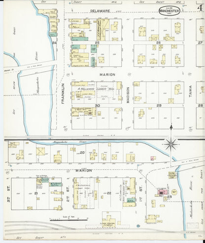 Sanborn Fire Insurance Map from Manchester, Delaware County, Iowa (1891), Sheet #0004 - Complete Map Set gallery image, historic Sanborn map, vintage wall art, Manchester Delaware