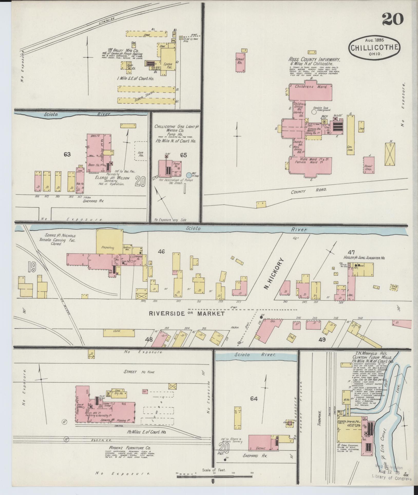 Sanborn Fire Insurance Map from Chillicothe, Ross County, Ohio (1895), Sheet #0020 - Complete Map Set gallery image, historic Sanborn map, vintage wall art, Ohio Ohio