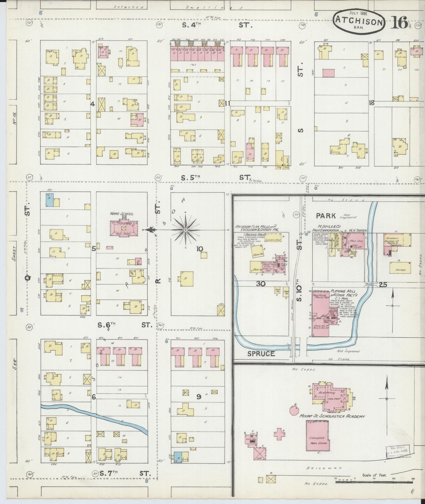 Sanborn Fire Insurance Map from Atchison, Atchison County, Kansas (1891), Sheet #0016 - Historic Sanborn Fire Insurance Map Print, vintage old map wall art, antique decor, genealogy gift, Kansas Kansas map