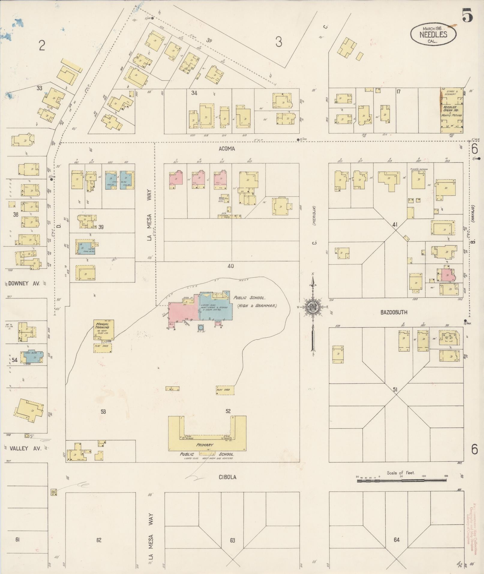 Sanborn Fire Insurance Map from Needles, San Bernardino County, California (1916), Sheet #0005 - Historic Sanborn Fire Insurance Map Print, vintage old map wall art, antique decor, genealogy gift, California California map