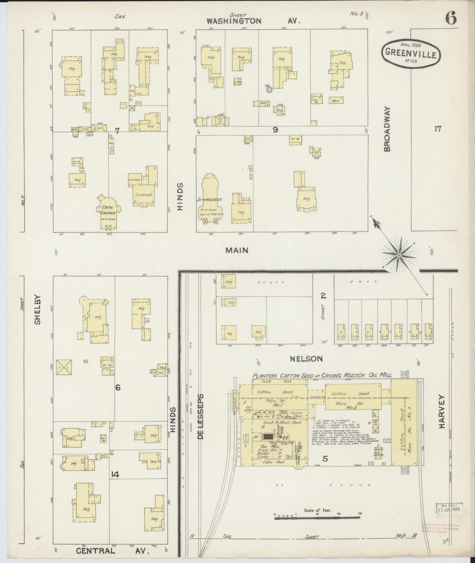 Sanborn Fire Insurance Map from Greenville, Washington County, Mississippi (1890), Sheet #0006 - Historic Sanborn Fire Insurance Map Print, vintage old map wall art, antique decor, genealogy gift, Mississippi Mississippi map