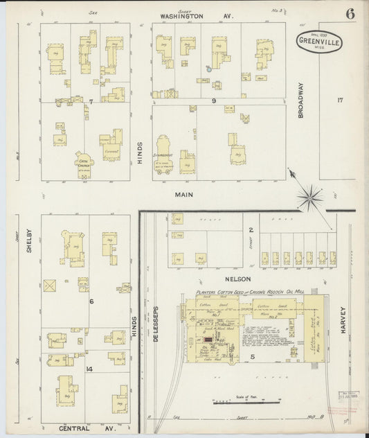 Sanborn Fire Insurance Map from Greenville, Washington County, Mississippi (1890), Sheet #0006 - Historic Sanborn Fire Insurance Map Print, vintage old map wall art, antique decor, genealogy gift, Mississippi Mississippi map