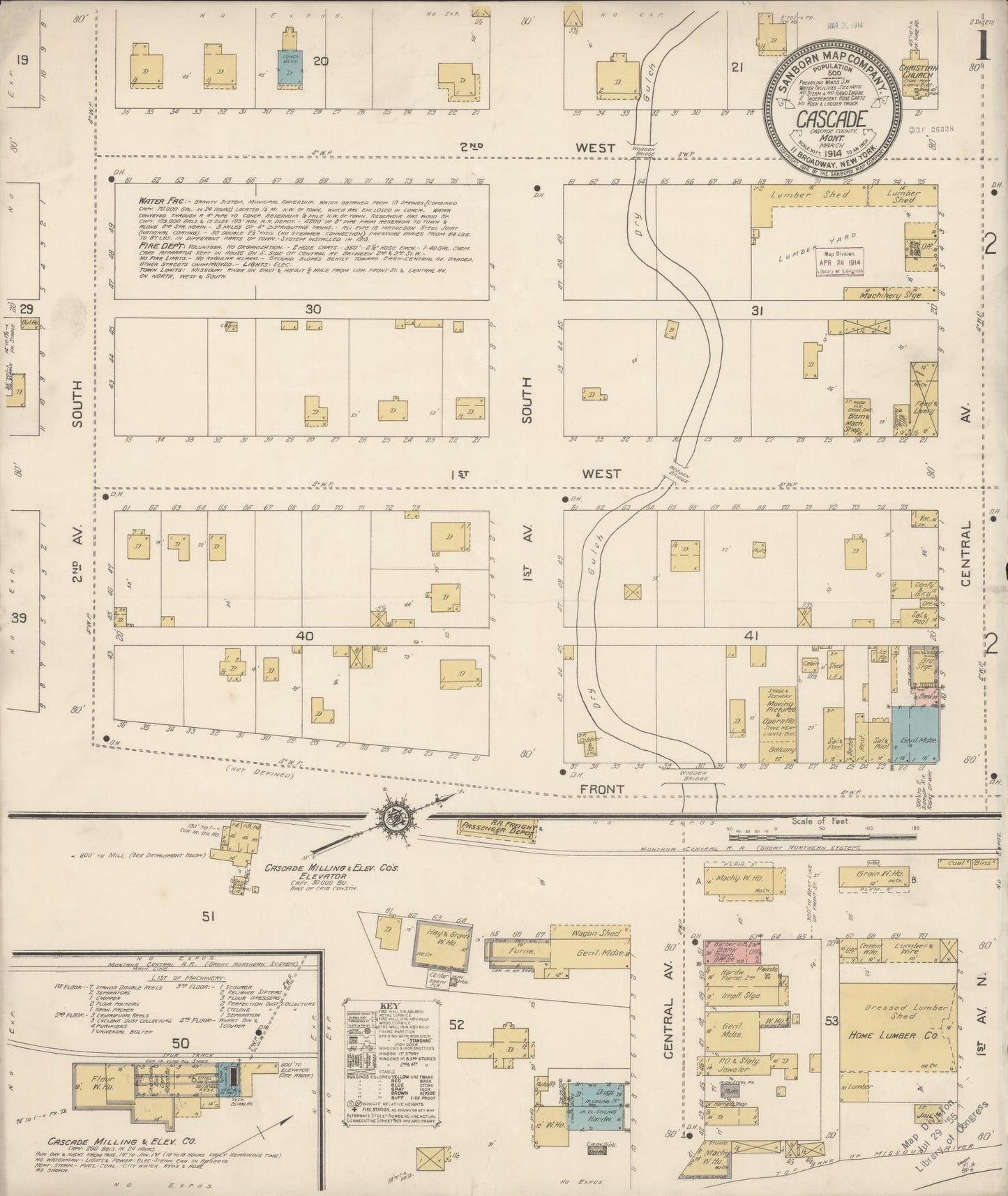 Sanborn Fire Insurance Map from Cascade, Cascade County, Montana (1914), Sheet #0001 - Complete Map Set gallery image, historic Sanborn map, vintage wall art, Montana Montana