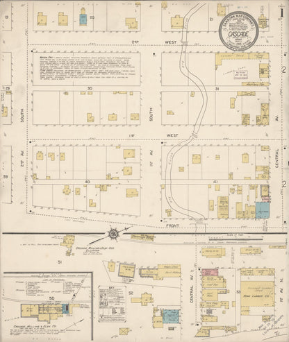 Sanborn Fire Insurance Map from Cascade, Cascade County, Montana (1914), Sheet #0001 - Complete Map Set gallery image, historic Sanborn map, vintage wall art, Montana Montana