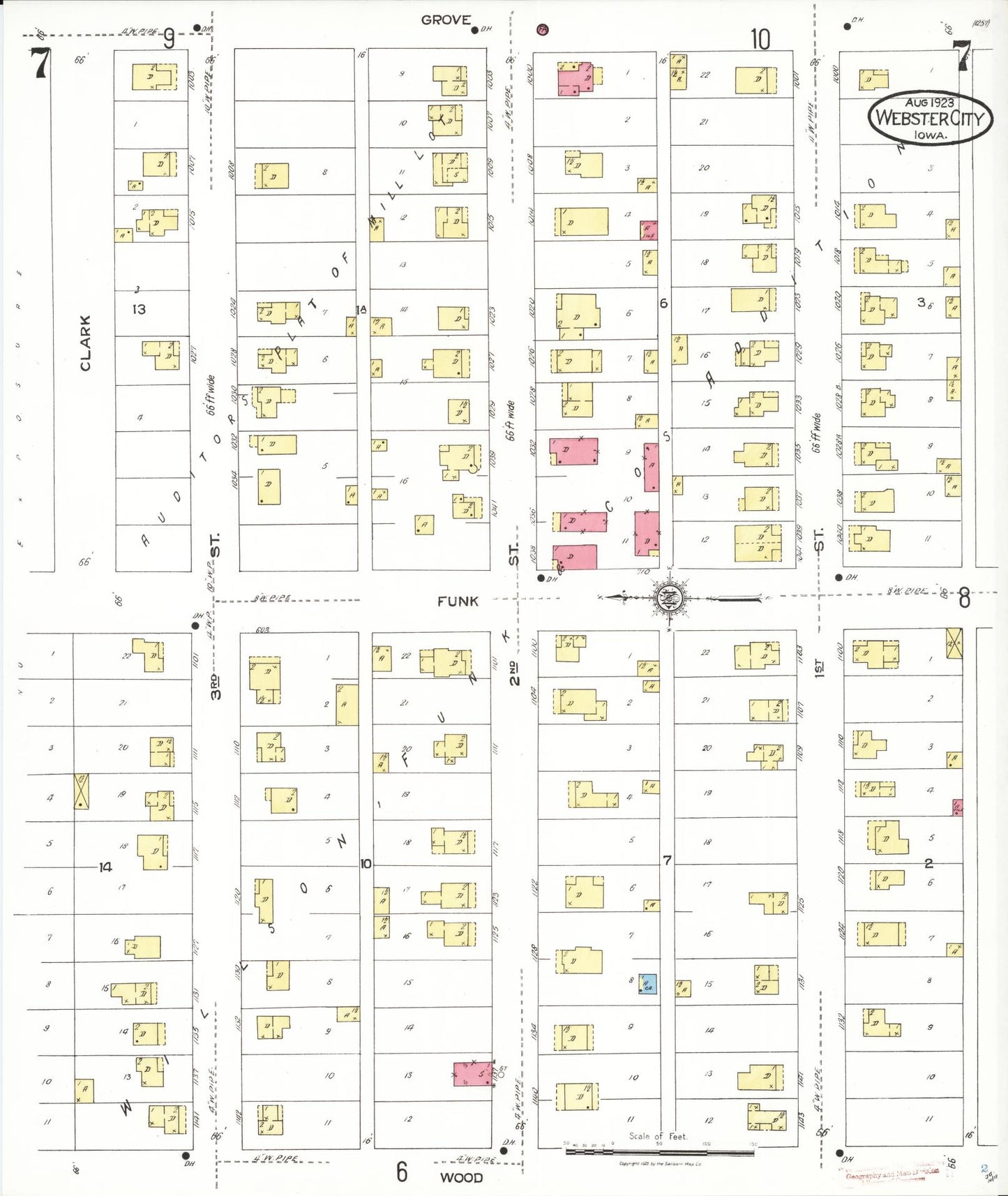 Sanborn Fire Insurance Map from Webster City, Hamilton County, Iowa (1923), Sheet #0007 - Historic Sanborn Fire Insurance Map Print, vintage old map wall art