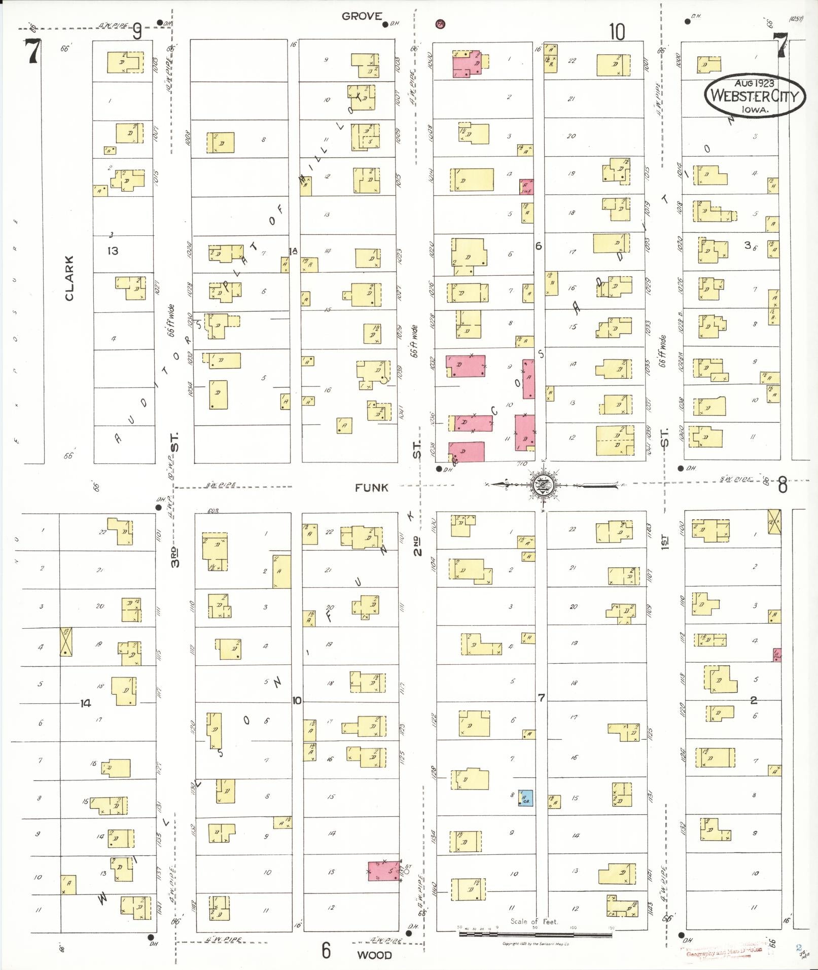 Sanborn Fire Insurance Map from Webster City, Hamilton County, Iowa (1923), Sheet #0007 - Historic Sanborn Fire Insurance Map Print, vintage old map wall art