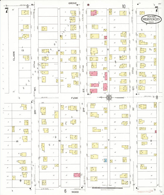 Sanborn Fire Insurance Map from Webster City, Hamilton County, Iowa (1923), Sheet #0007 - Historic Sanborn Fire Insurance Map Print, vintage old map wall art