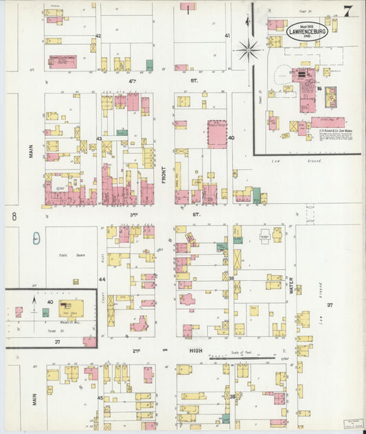 Sanborn Fire Insurance Map from Lawrenceburg, Dearborn County, Indiana (1902), Sheet #0007 - Historic Sanborn Fire Insurance Map Print, vintage old map wall art, antique decor, genealogy gift, Indiana Indiana map