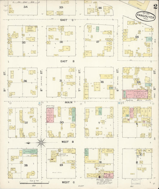 Sanborn Fire Insurance Map from Vancouver, Clark County, Washington (1890), Sheet #0002 - Historic Sanborn Fire Insurance Map Print, vintage old map wall art, antique decor, genealogy gift, Washington Washington map