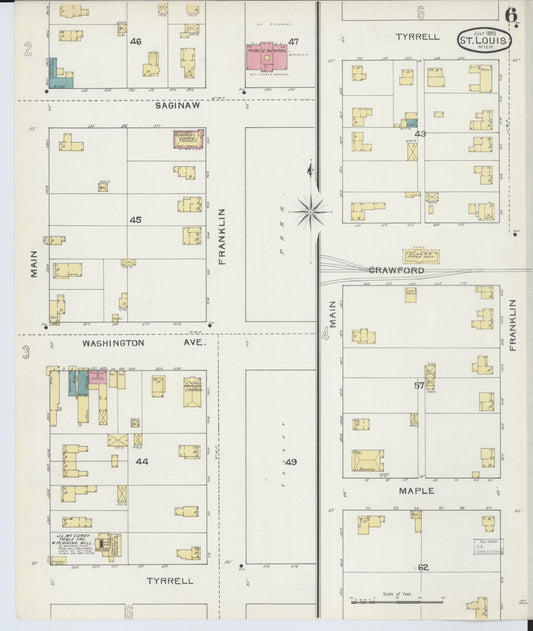 Sanborn Fire Insurance Map from Saint Louis, Gratiot County, Michigan (1893), Sheet #0006 - Historic Sanborn Fire Insurance Map Print, vintage old map wall art, antique decor, genealogy gift, Michigan Michigan map