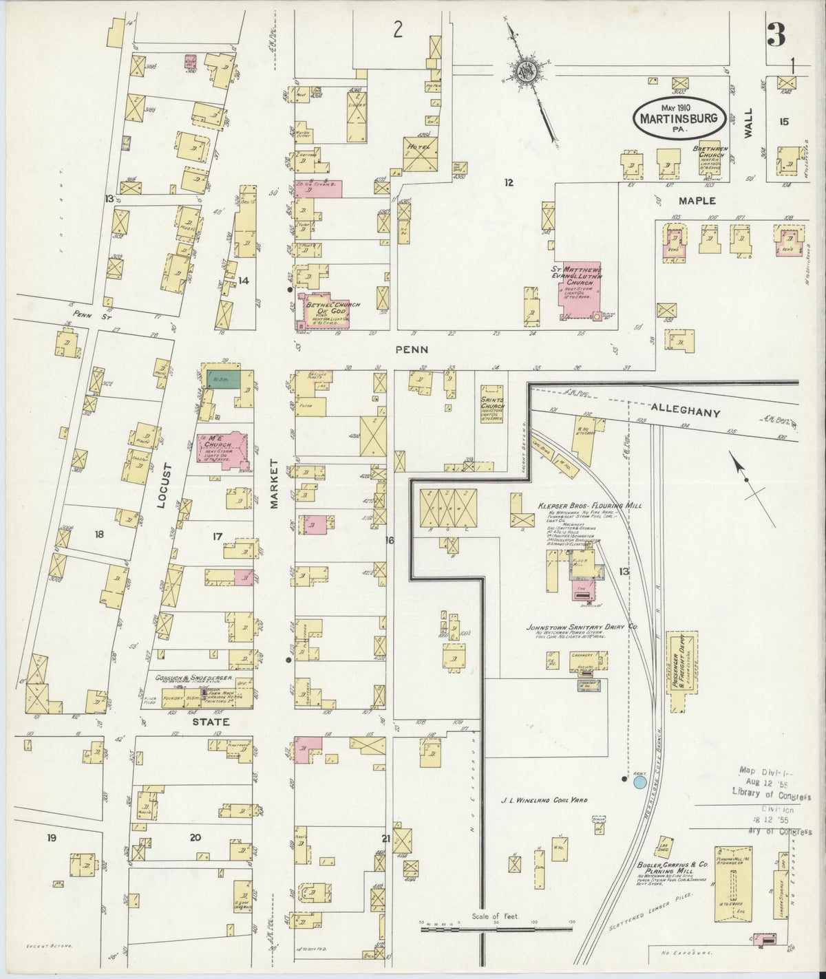 Sanborn Fire Insurance Map from Martinsburg, Blair County, Pennsylvania (1910), Sheet #0003 - Historic Sanborn Fire Insurance Map Print, vintage old map wall art, antique decor, genealogy gift, Pennsylvania Pennsylvania map
