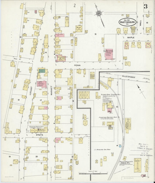 Sanborn Fire Insurance Map from Martinsburg, Blair County, Pennsylvania (1910), Sheet #0003 - Historic Sanborn Fire Insurance Map Print, vintage old map wall art, antique decor, genealogy gift, Pennsylvania Pennsylvania map