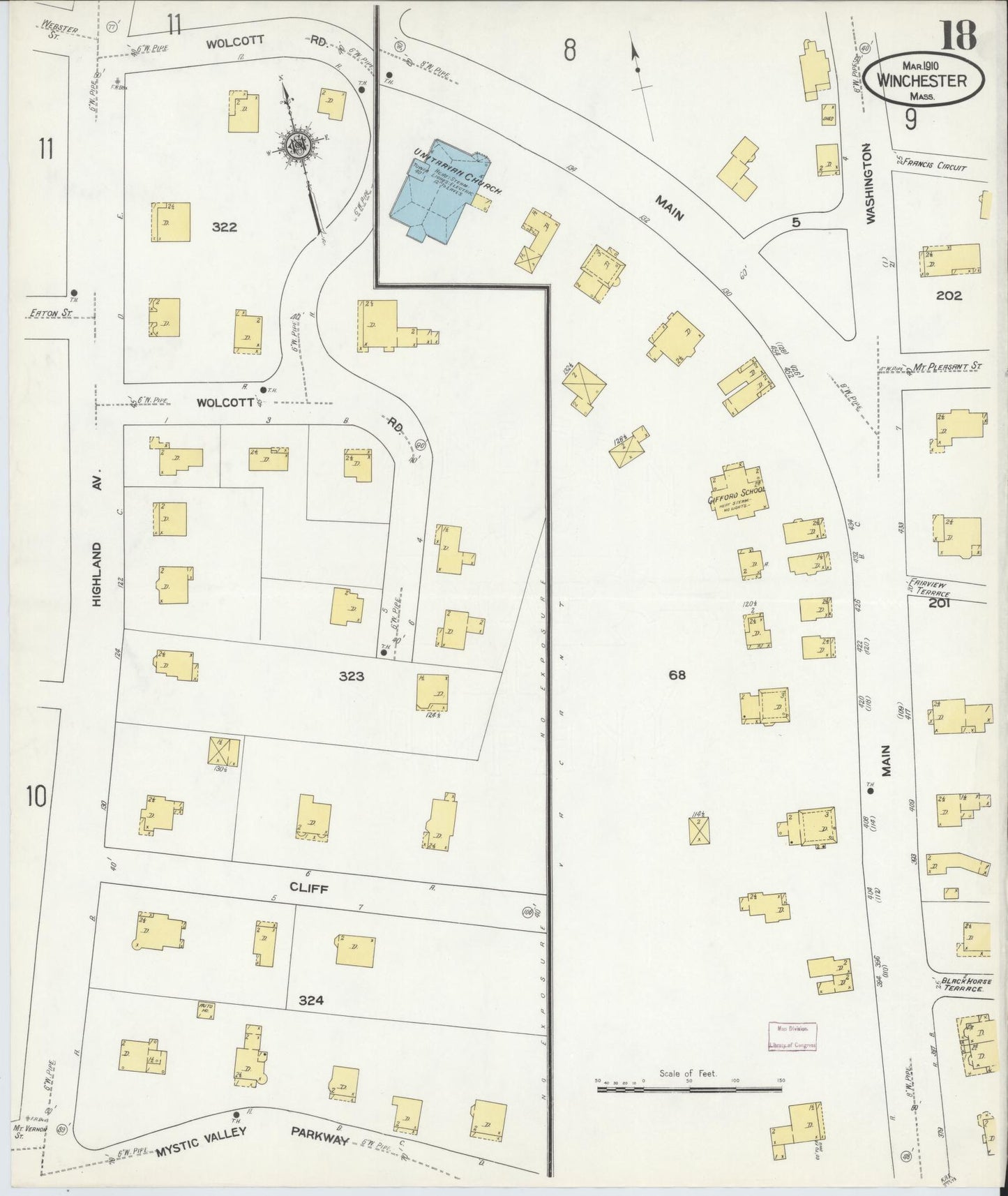 Sanborn Fire Insurance Map from Winchester, Middlesex County, Massachusetts (1910), Sheet #0018 - Historic Sanborn Fire Insurance Map Print, vintage old map wall art, antique decor, genealogy gift, Massachusetts Massachusetts map