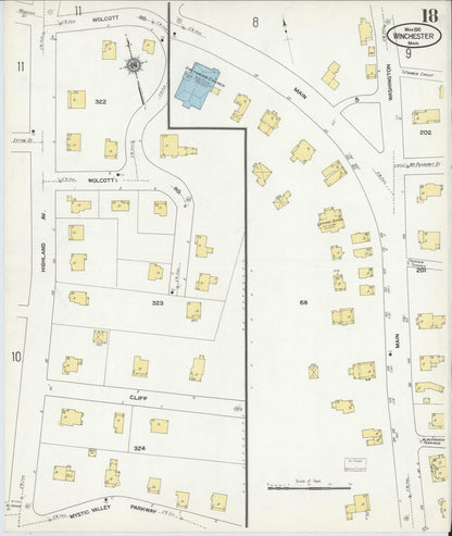 Sanborn Fire Insurance Map from Winchester, Middlesex County, Massachusetts (1910), Sheet #0018 - Historic Sanborn Fire Insurance Map Print, vintage old map wall art, antique decor, genealogy gift, Massachusetts Massachusetts map