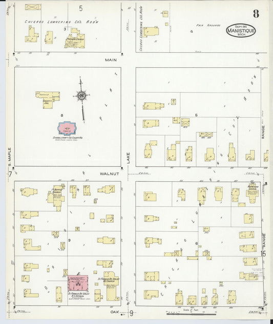 Sanborn Fire Insurance Map from Manistique, Schoolcraft County, Michigan (1914), Sheet #0008 - Historic Sanborn Fire Insurance Map Print, vintage old map wall art, antique decor, genealogy gift, Michigan Michigan map