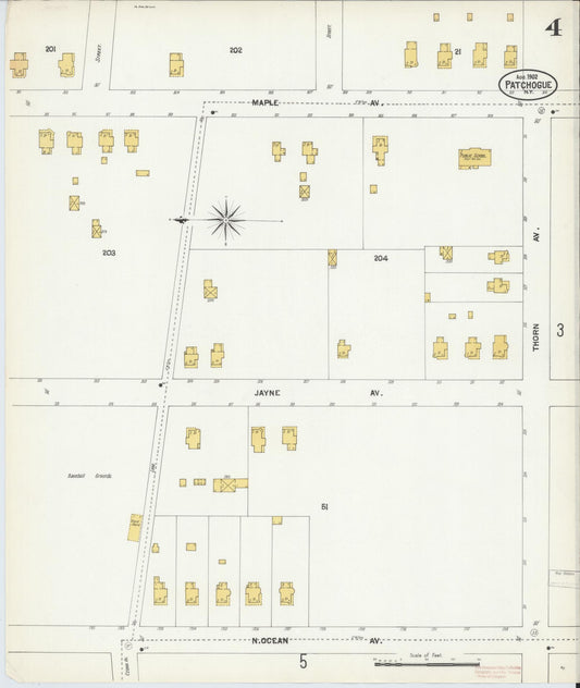 Sanborn Fire Insurance Map from Patchogue, Suffolk County, New York (1902), Sheet #0004 - Historic Sanborn Fire Insurance Map Print, vintage old map wall art, antique decor, genealogy gift, New York New York map