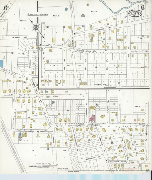 Sanborn Fire Insurance Map from Closter, Bergen County, New Jersey (1923), Sheet #0006 - Historic Sanborn Fire Insurance Map Print, vintage old map wall art, antique decor, genealogy gift, New Jersey New Jersey map