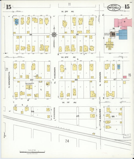 Sanborn Fire Insurance Map from Mitchell, Davison County, South Dakota (1923), Sheet #0015 - Historic Sanborn Fire Insurance Map Print, vintage old map wall art, antique decor, genealogy gift, South Dakota South Dakota map