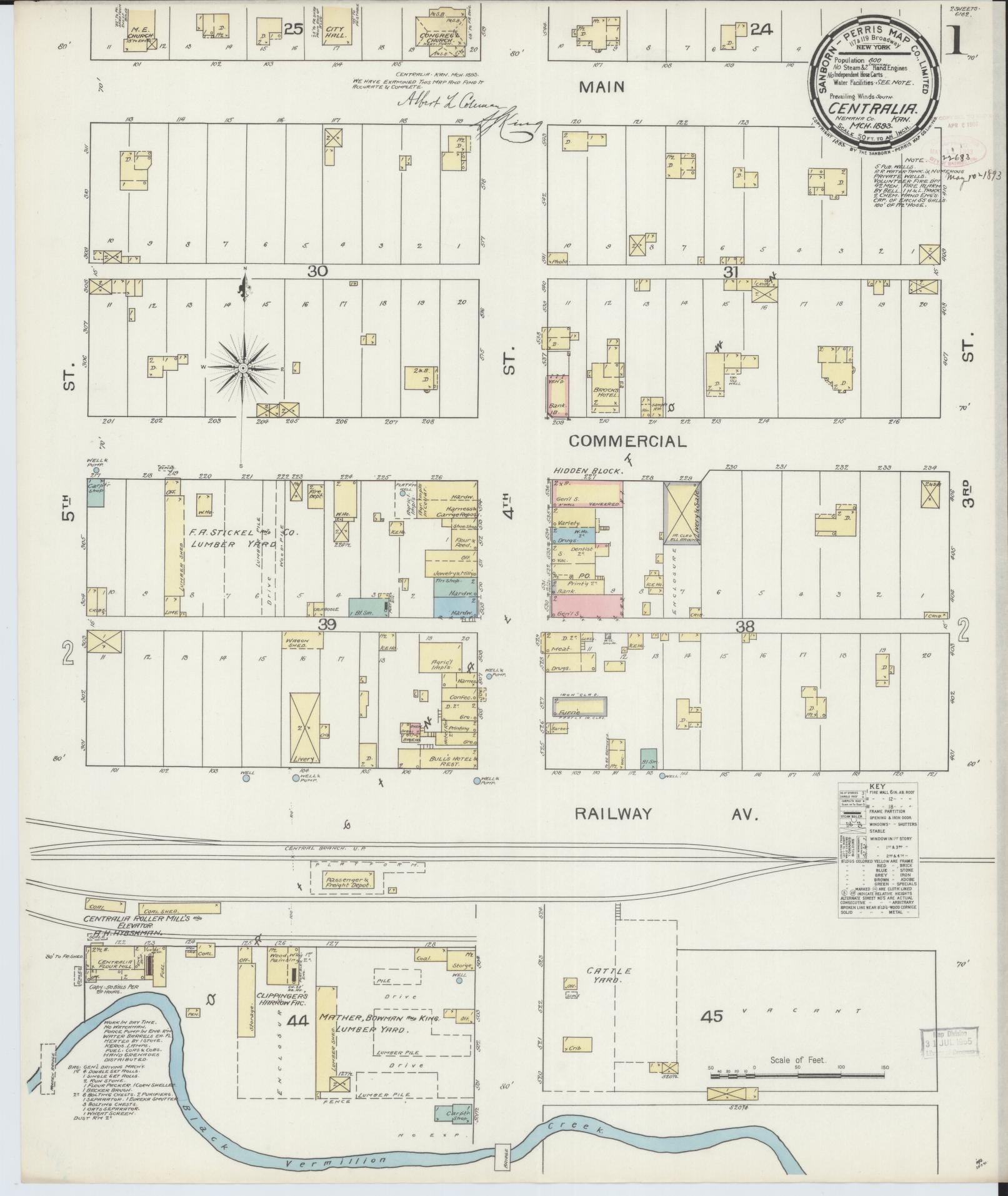 Sanborn Fire Insurance Map from Centralia, Nemaba County, Kansas (1893), Sheet #0001 - Complete Map Set gallery image, historic Sanborn map, vintage wall art, Kansas Kansas