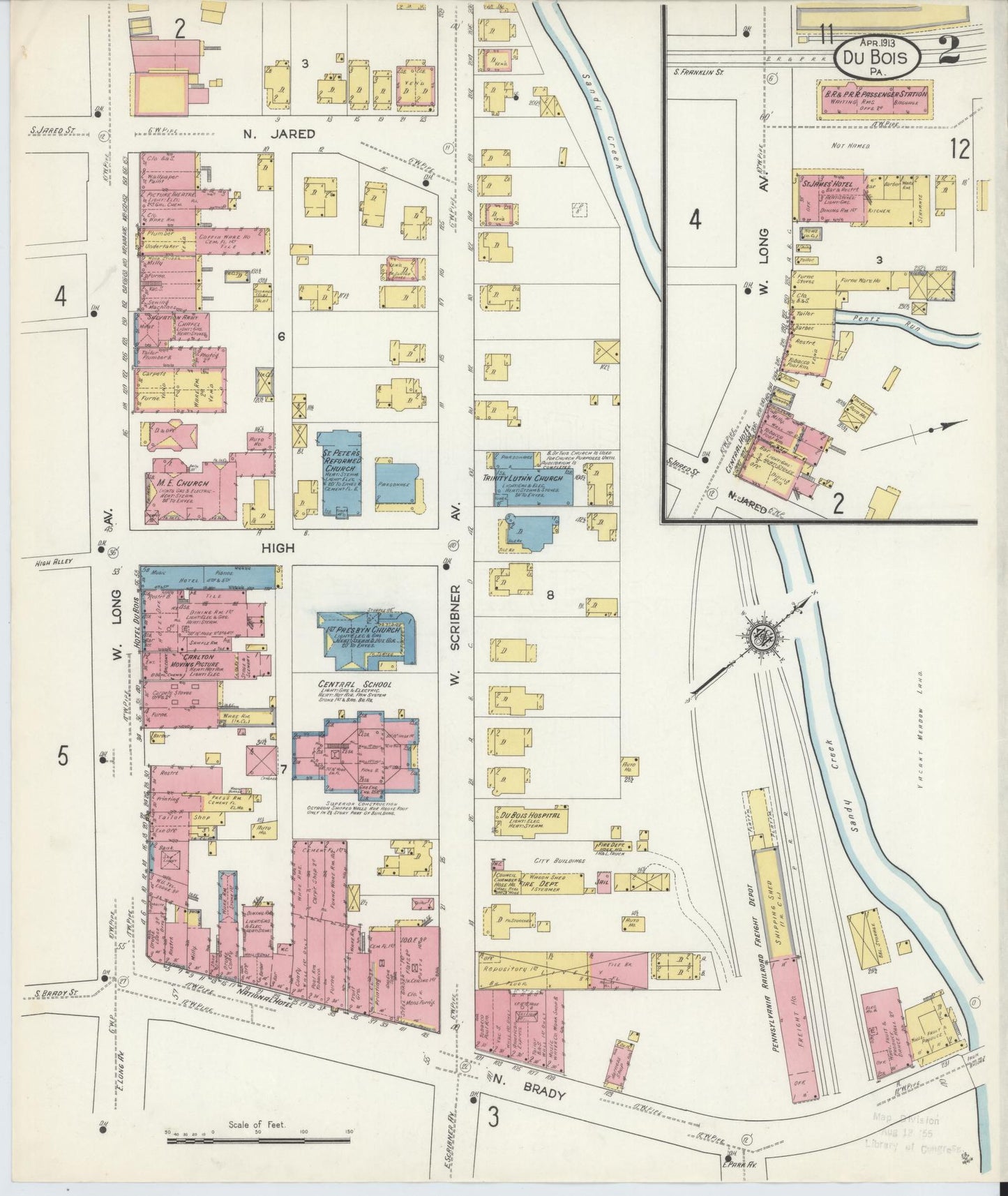 Sanborn Fire Insurance Map from Du Bois, Clearfield County, Pennsylvania (1913), Sheet #0002 - Historic Sanborn Fire Insurance Map Print, vintage old map wall art, antique decor, genealogy gift, Pennsylvania Pennsylvania map
