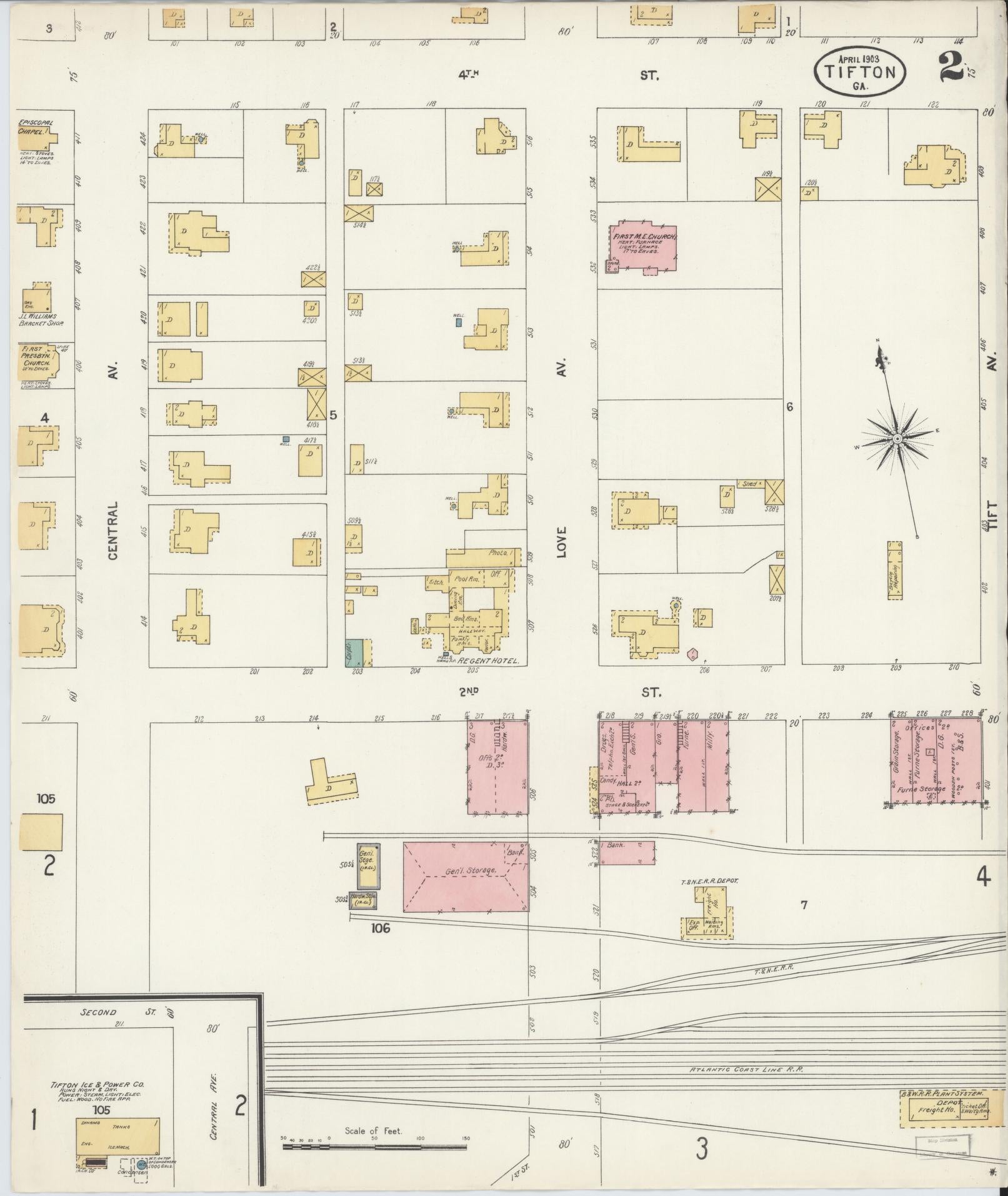 Sanborn Fire Insurance Map from Tifton, Tift County, Georgia (1903), Sheet #0002 - Complete Map Set gallery image, historic Sanborn map, vintage wall art, Georgia Georgia