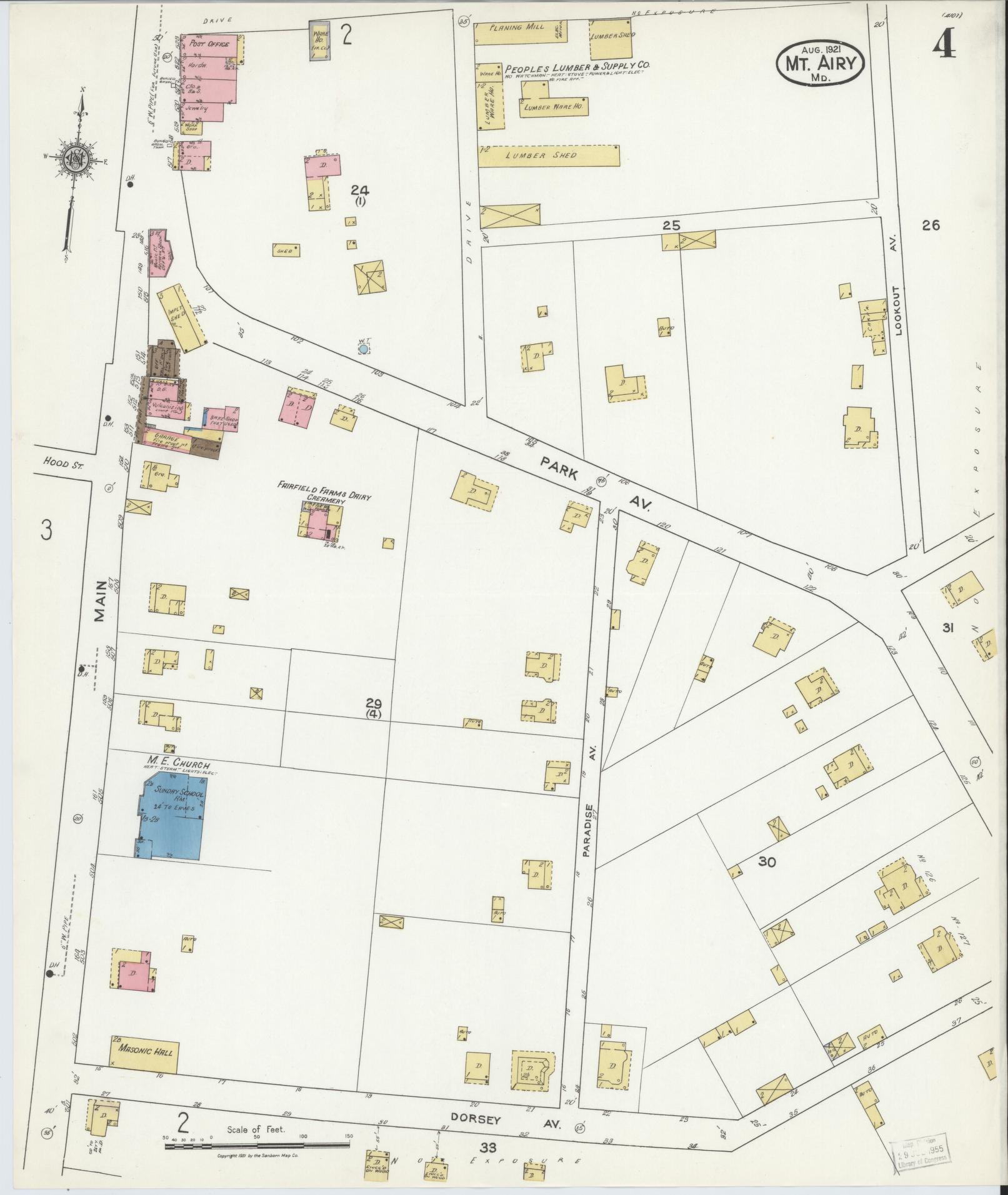 Sanborn Fire Insurance Map from Mount Airy, Carroll County, Maryland (1921), Sheet #0004 - Historic Sanborn Fire Insurance Map Print, vintage old map wall art