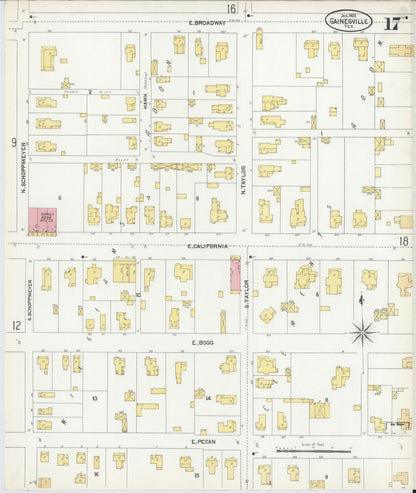 Sanborn Fire Insurance Map from Gainesville, Cooke County, Texas (1902), Sheet #0017 - Complete Map Set gallery image, historic Sanborn map, vintage wall art, Texas Texas