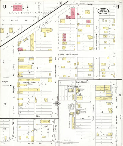 Sanborn Fire Insurance Map from Liberal, Seward County, Kansas (1923), Sheet #0009 - Complete Map Set gallery image, historic Sanborn map, vintage wall art, Kansas Kansas