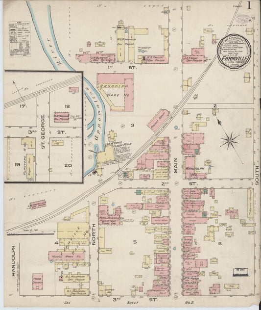 Sanborn Fire Insurance Map from Farmville, Prince Edward County, Virginia. (1886) – Historic Sanborn Fire Insurance Map Print