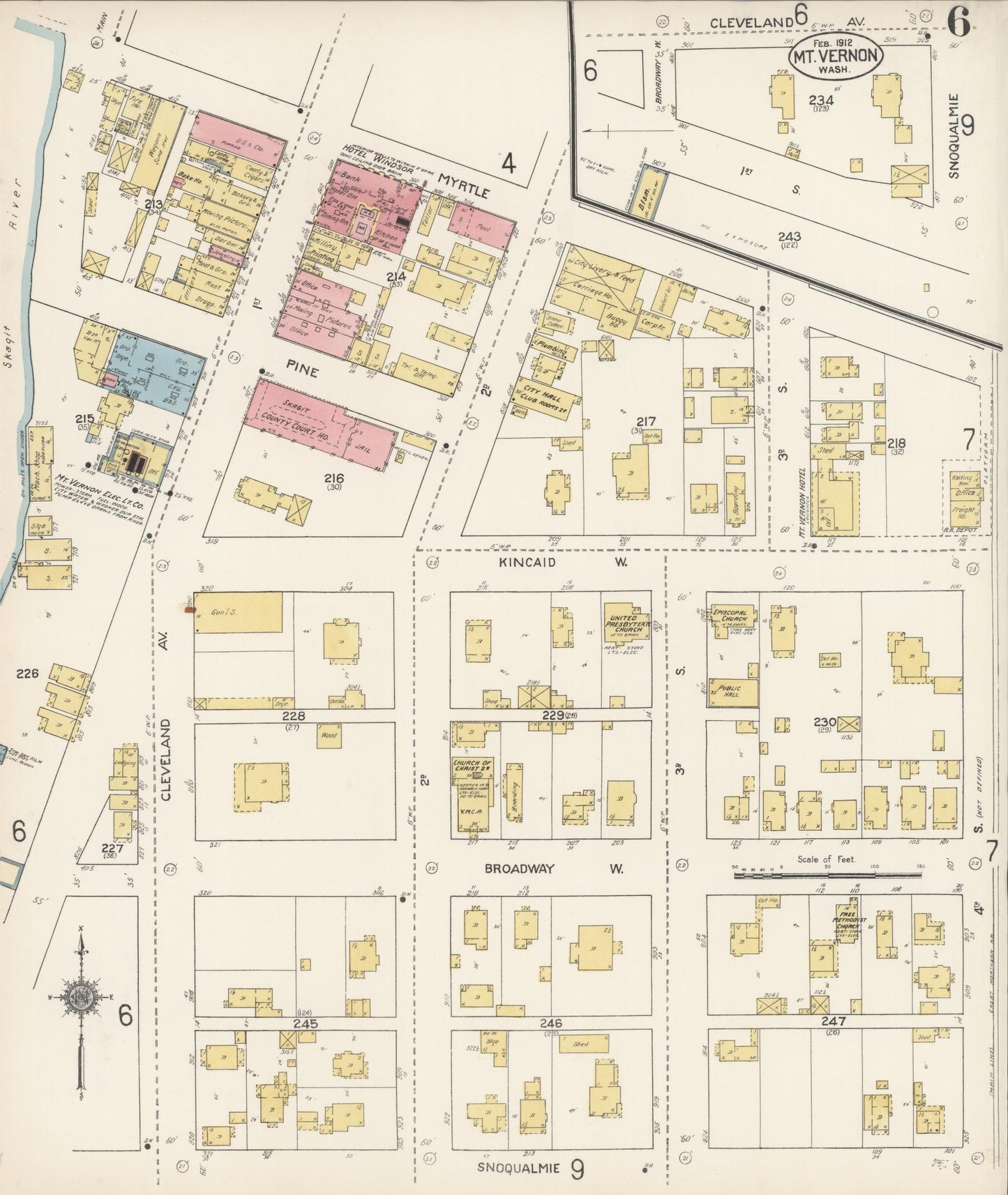 Sanborn Fire Insurance Map from Mount Vernon, Skagit County, Washington (1912), Sheet #0006 - Historic Sanborn Fire Insurance Map Print, vintage old map wall art, antique decor, genealogy gift, Washington Washington map