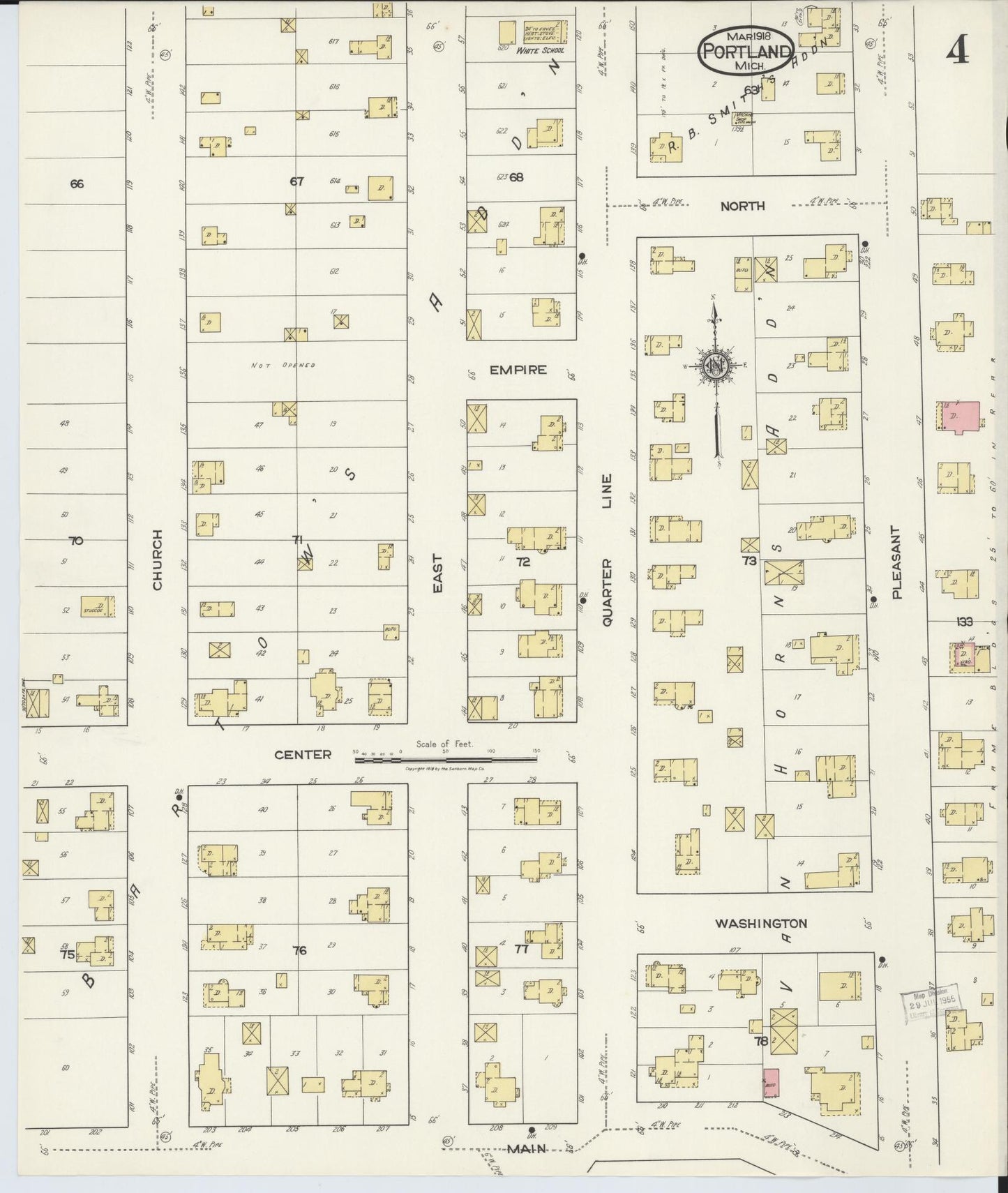 Sanborn Fire Insurance Map from Portland, Ionia County, Michigan (1918), Sheet #0004 - Complete Map Set gallery image, historic Sanborn map, vintage wall art, Michigan Michigan