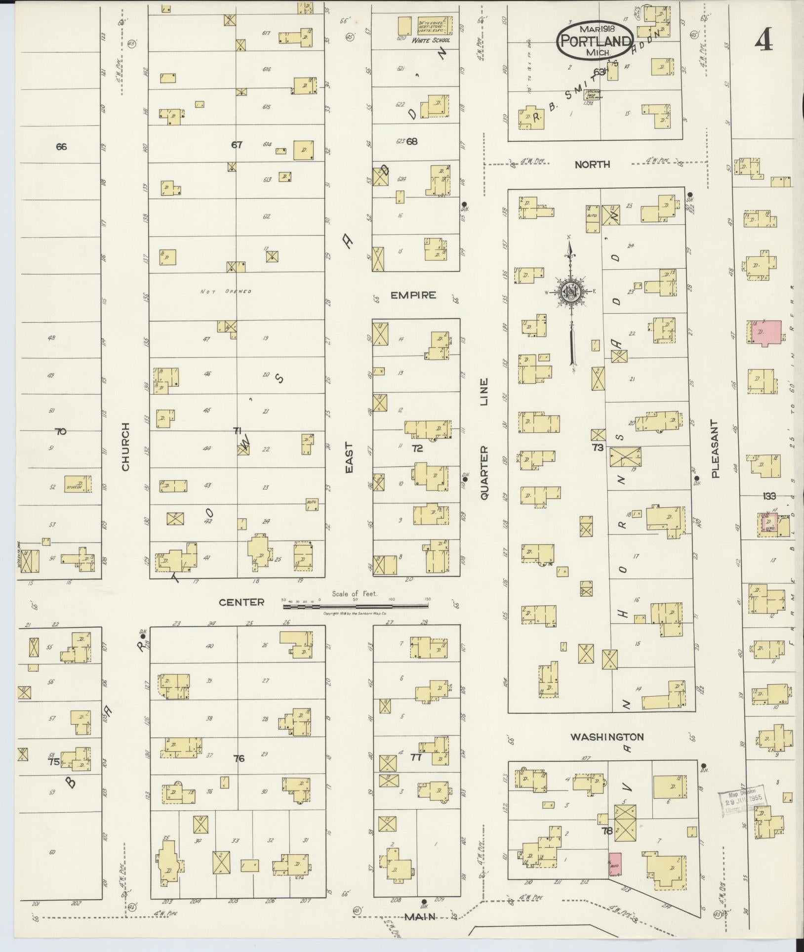 Sanborn Fire Insurance Map from Portland, Ionia County, Michigan (1918), Sheet #0004 - Complete Map Set gallery image, historic Sanborn map, vintage wall art, Michigan Michigan