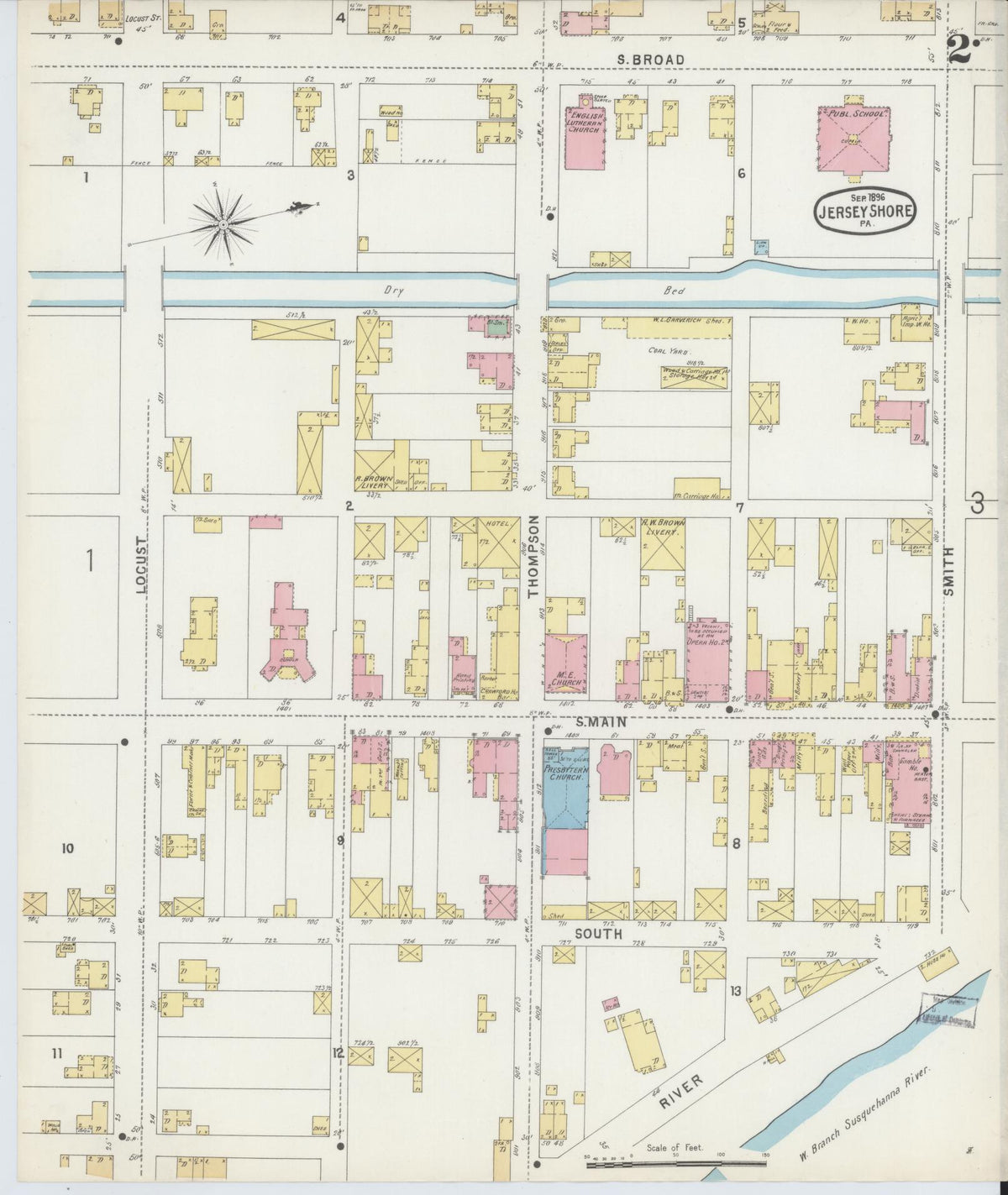 Sanborn Fire Insurance Map from Jersey Shore, Lycoming County, Pennsylvania (1896), Sheet #0002 - Historic Sanborn Fire Insurance Map Print, vintage old map wall art, antique decor, genealogy gift, Pennsylvania Pennsylvania map