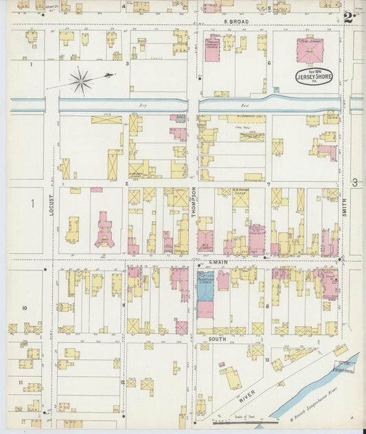 Sanborn Fire Insurance Map from Jersey Shore, Lycoming County, Pennsylvania (1896), Sheet #0002 - Historic Sanborn Fire Insurance Map Print, vintage old map wall art, antique decor, genealogy gift, Pennsylvania Pennsylvania map