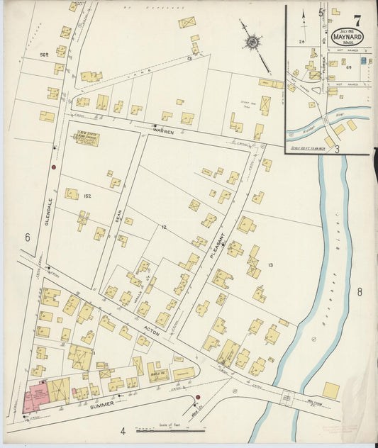 Sanborn Fire Insurance Map from Maynard, Middlesex County, Massachusetts (1915), Sheet #0007 - Historic Sanborn Fire Insurance Map Print, vintage old map wall art, antique decor, genealogy gift, Massachusetts Massachusetts map