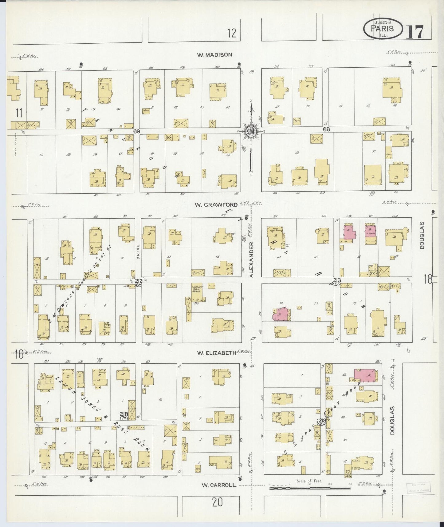 Sanborn Fire Insurance Map from Paris, Edgar County, Illinois (1916), Sheet #0017 - Complete Map Set gallery image, historic Sanborn map, vintage wall art, Illinois Illinois
