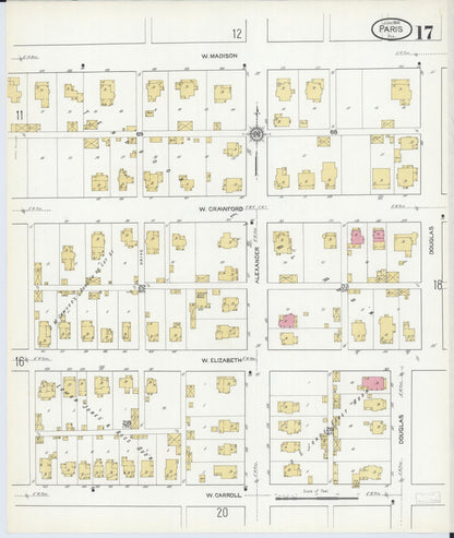 Sanborn Fire Insurance Map from Paris, Edgar County, Illinois (1916), Sheet #0017 - Complete Map Set gallery image, historic Sanborn map, vintage wall art, Illinois Illinois