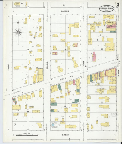 Sanborn Fire Insurance Map from Harbor Beach, Huron County, Michigan (1909), Sheet #0003 - Complete Map Set gallery image, historic Sanborn map, vintage wall art, Michigan Michigan