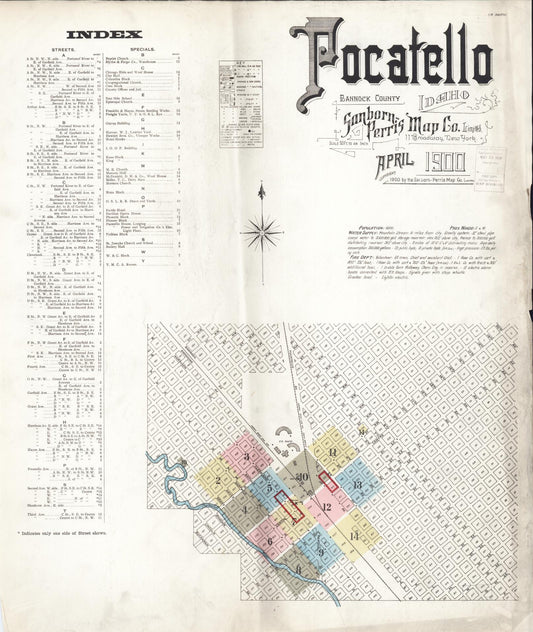 Sanborn Fire Insurance Map from Pocatello, Bannock County, Idaho (1900), Sheet #0001 - Historic Sanborn Fire Insurance Map Print, vintage old map wall art, antique decor, genealogy gift, Idaho Idaho map