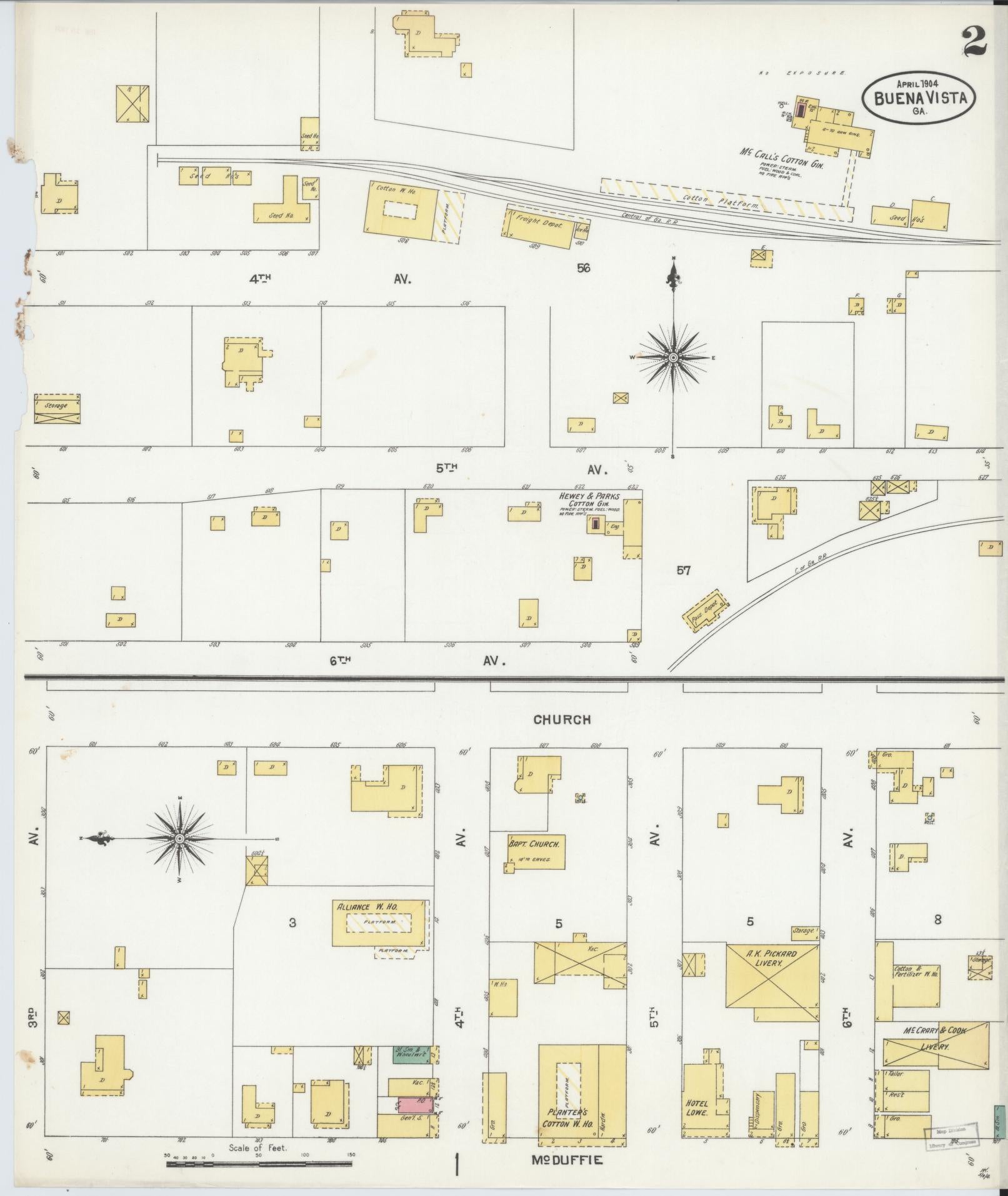 Sanborn Fire Insurance Map from Buena Vista, Marion County, Georgia (1904), Sheet #0002 - Complete Map Set gallery image, historic Sanborn map, vintage wall art, Georgia Georgia