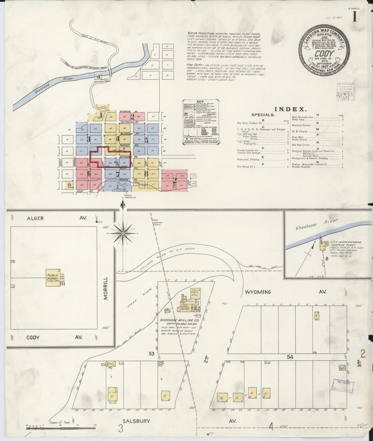 Sanborn Fire Insurance Map from Cody, Park County, Wyoming (1907), Sheet #0001 - Historic Sanborn Fire Insurance Map Print, vintage old map wall art, antique decor, genealogy gift, Wyoming Wyoming map