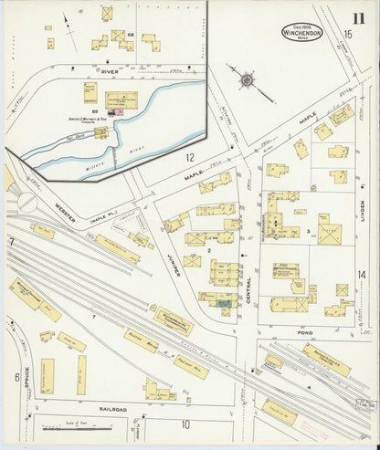 Sanborn Fire Insurance Map from Winchendon, Worcester County, Massachusetts (1909), Sheet #0011 - Historic Sanborn Fire Insurance Map Print, vintage old map wall art, antique decor, genealogy gift, Massachusetts Massachusetts map