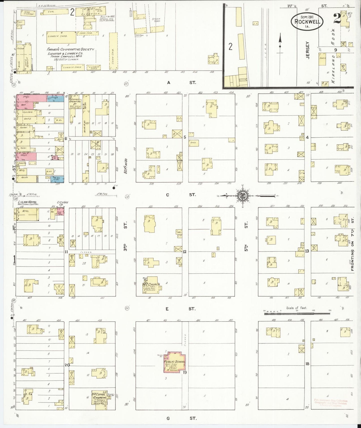 Sanborn Fire Insurance Map from Rockwell, Cerro Gordo County, Iowa (1911), Sheet #0002 - Historic Sanborn Fire Insurance Map Print, vintage old map wall art
